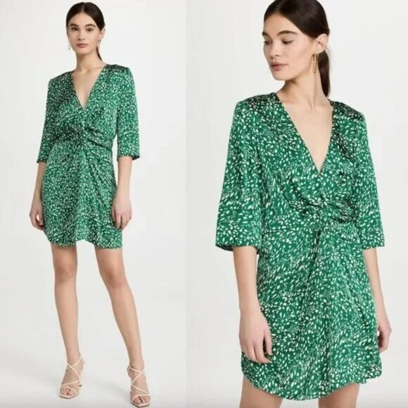 BA&SH‎ Erika Twisted Green Printed Mini Dress Size Small - Picture 1 of 11